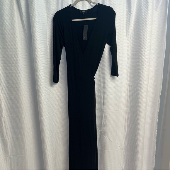 Lulu's Black Full Wrap Jersey Knit Maxi Dress medium - Picture 2 of 7